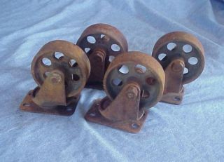 Set of 4 Matching Vintage Cast Iron Caster Wheels Nice Style