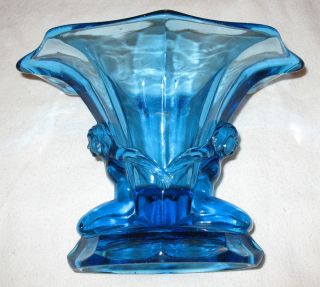 Walther Sohne Windsor Art Deco Vase Blue Glass Germany