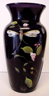 Fenton Dragonflies On Black Glass Vase Connoisseur Limited Edition MIB