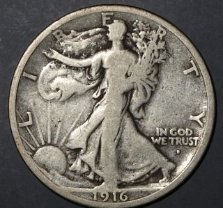 US Silver WALKING LIBERTY Half Dollar Key Date, First Year, Full Rims