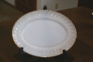 Anchor Hocking White Swirl Gold Rim Large Platter Dishes Plate