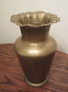  thick heavy brass vase urn umbrella stand pot planter embossed rim