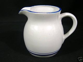 Stoneware Milk Table Pitcher Gray and Blue Rim Lines