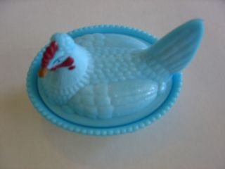 Glass w Handpainted Head Covered Chicken Wide Rim Candy Dish