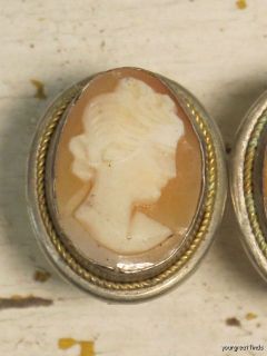 VINTAGE 800 SILVER & HAND CARVED SHELL CAMEO FRENCH LEVER BACK PIERCED