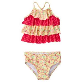 Circo Infant Toddler Girls 2 Piece Floral Tankini Swimsuit   Yellow/Red 18 M