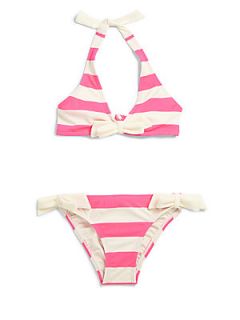 Juicy Couture Girls Two Piece Sixties Stripes Velour Halter Bikini Set   Pink S