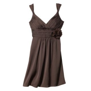 TEVOLIO Womens Satin V Neck Dress with Removable Flower   Spanish Brown   2