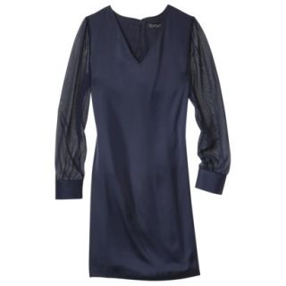 TEVOLIO Womens Shift Dress w/Sheer Sleeve   Xavier Navy   2