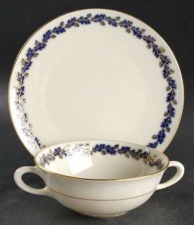 Lenox China Shenandoah Cobalt Blue Flat Cream Soup Bowl & Saucer Set, Fine China