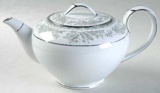 Noritake Belmont Teapot & Lid, Fine China Dinnerware   Blue/Gray Scrolls & Flowe