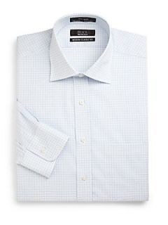 Windowpane Cotton Button Front Shirt/Modern Classic Fit