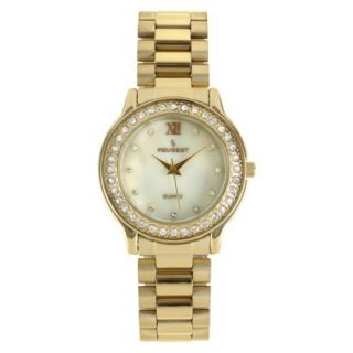 Womens Peugeot Swarovski Crystal Mother of pearl Dial Watch   Gold