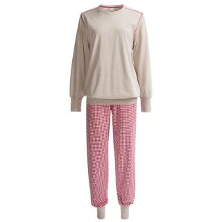 Calida Family Time Pajamas   Interlock Cotton  Long Sleeve (For Women)   SANDBANK MELE (M )
