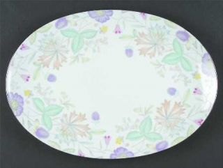 Sango Fantasia (Platinum Trim) 12 Oval Serving Platter, Fine China Dinnerware  