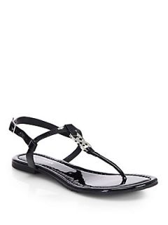 Cole Haan Ally Patent Leather Thong Sandals   Black