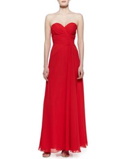 Womens Strapless Draped Gown, Red   Faviana