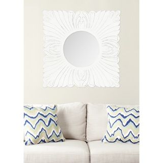 Safavieh Acanthus White Mirror (White Materials MDF and glassFinish White Dimensions 28 inches high x 28 inches wide x 0.79 inches deepMirror Only Dimensions 14 inches diameterThis product will ship to you in 1 box.Furniture arrives fully assembled )