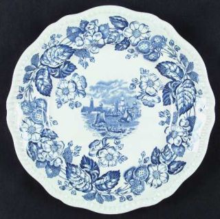 Spode Old Salem Blue (Gadroon) Dinner Plate, Fine China Dinnerware   Blue Flower