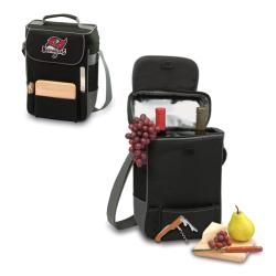 Picnic Time Tampa Bay Buccaneers Duet Tote (BlackComes with wine and cheese service for two InsulatedAdjustable shoulder strapDimensions: 14 inches high x 10 inches wide x 6 inches deepIncludesOne (1) 6 x 6 inch cheese boardStainless steel cheese knife wi