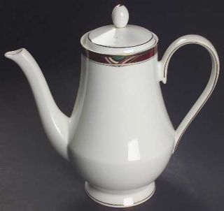 Nikko Bordeaux Coffee Pot & Lid, Fine China Dinnerware   Green Accents,Red Marbl