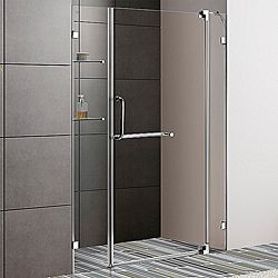 Vigo 48 inchclear Glass Frameless Shower Door With Chrome Hardware (ClearMaterials: Glass, metalLeft/right: Reversible left  or right sided door installation optionsHardware finish: ChromeDoor swing dimensions: 42 inches   48 inchesTop rail support ensure