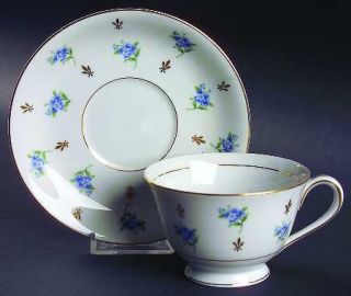 Noritake Remembrance Footed Cup & Saucer Set, Fine China Dinnerware   Blue Flowe
