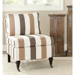 Safavieh Bosio Stripe Armless Club Chair (MultiMaterials Linen Blend Fabric and Birch WoodFinish EspressoSeat height 18.9 inchesDimensions 33 inches high x 24 inches wide x 30 inches deepNumber of boxes this will ship in 1 )
