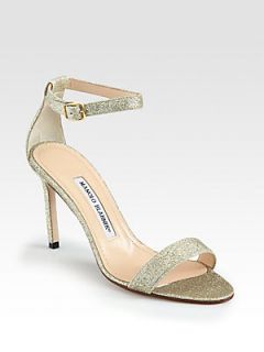 Manolo Blahnik Chaos Patent Leather Ankle Strap Sandals   Gold