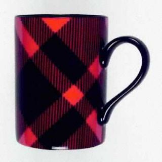 Fitz & Floyd Plaid Black/Red Mug, Fine China Dinnerware   Black & Red