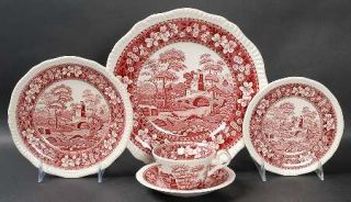 Spode Tower Pink (Newer Backstamp) 5 Piece Place Setting, Fine China Dinnerware