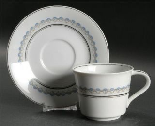 Noritake Diadem Flat Cup & Saucer Set, Fine China Dinnerware   Blue & Gray Decor