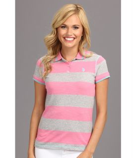 U.S. Polo Assn Slub Short Sleeve Wide Stripe Polo Womens Short Sleeve Knit (Pink)