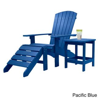 Hatteras Adirondack 3 piece Outdoor Patio Set (Alpine white, espresso, pacific blue, or hunter greenMaterials: High density plasticFinish: Fade resistantWeather resistantUV protectionChair dimensions: 38.2 inches high x 29.3 inches wide x 34.65 inches dee