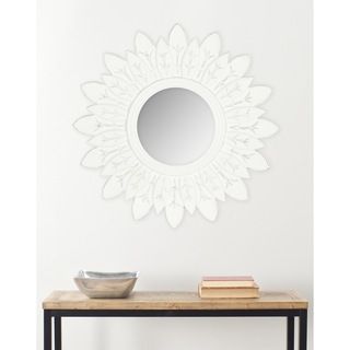 Safavieh Sunburt King White Mirror (White Materials: MDF and glassFinish: White Dimensions: 30 inches high x 30 inches wide x 0.79 inches deepMirror Only Dimensions: 12 inches diameterThis product will ship to you in 1 box.Furniture arrives fully assemble