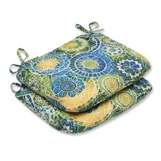 Pillow Perfect Omnia Lagoon Rounded Corners Outdoor Seat Cushions (set Of 2) (Blue/green/yellowFabric materials: 100 percent spun polyesterFill: 100 percent polyester fiberClosure: Sewn seamUV protection: YesWeather resistant: YesCare instructions: Spot c