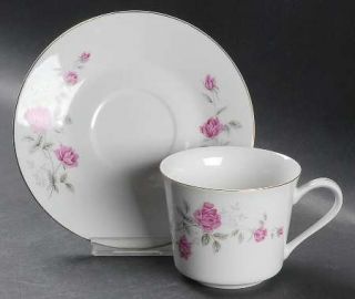 China(Made In China) Victoriana Rose Flat Cup & Saucer Set, Fine China Dinnerwar