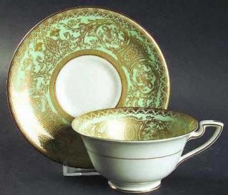 Royal Worcester Embassy Light Green Footed Cup & Saucer Set, Fine China Dinnerwa