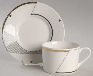 Mikasa Angles Gold Flat Cup & Saucer Set, Fine China Dinnerware   Gold Geometric