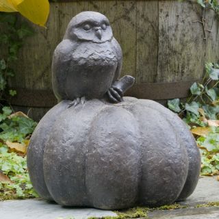 Campania International Owl on Pumpkin Cast Stone Garden Statue   A 361 AL