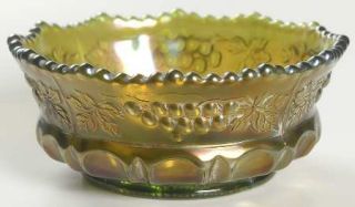 Northwood Grape & Cable Green Small Fruit Dessert Bowl   Green Carnival Glass