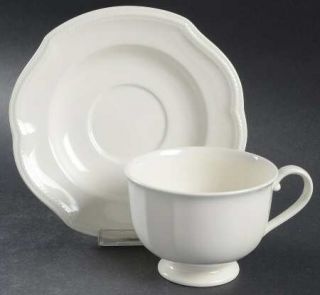 Mikasa Newport White Footed Cup & Saucer Set, Fine China Dinnerware   All White,