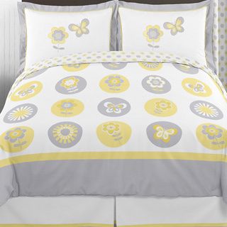 Sweet Jojo Designs Mod Garden 3 piece Full/queen Comforter Set (Gray/white/yellowMaterials: 100 percent cotton, microsuede fabricsFill material: PolyesterCare instructions: Machine washableFull/Queen DimensionsComforter: 86 inches wide x 86 inches longSha