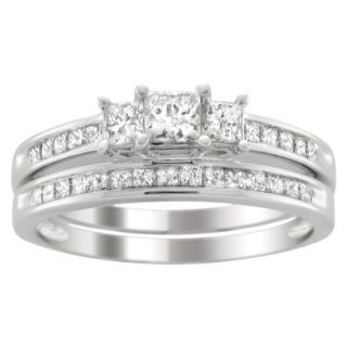 1.0 CT.T.W. Bridal Set 3 Stone Ring in 14K White Gold   Size 7.5