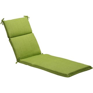 Pillow Perfect Solid Green Outdoor Chaise Lounge Cushion (GreenMaterials: 100 percent polyesterFill: 100 percent virgin polyester fiber fillClosure: Sewn seamWeather resistant: YesUV protection: YesCare instructions: Spot cleanDimensions: 72.5 inches long