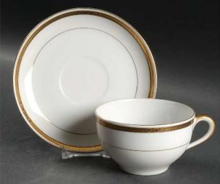 Noritake Chanwood Flat Cup & Saucer Set, Fine China Dinnerware   White W/Gold &