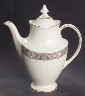 Royal Doulton Camberley Coffee Pot & Lid, Fine China Dinnerware   Green Band W/