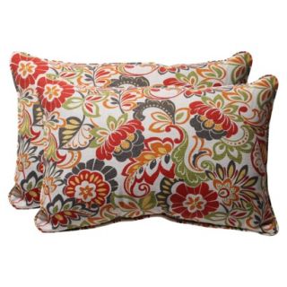 Outdoor 2 Piece Rectangular Toss Pillow Set   Green/Off White/Red Floral 24