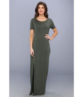 Three Dots Maxi Tee Dress w/ Slit Womens Dress (Olive)