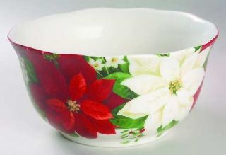 222 Fifth (PTS) Plaid Poinsettia Soup/Cereal Bowl, Fine China Dinnerware   Poins